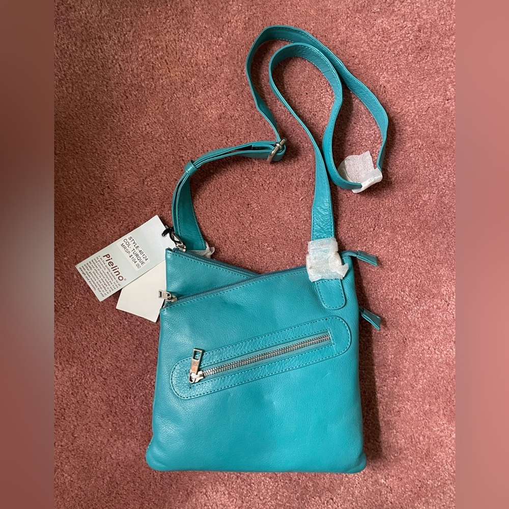 Turquoise Leather Crossbody Shoulder Bag Purse